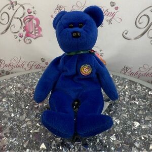 Ty beanie babies official club bear cute Royal Blue Plush Bear with Heart Tag